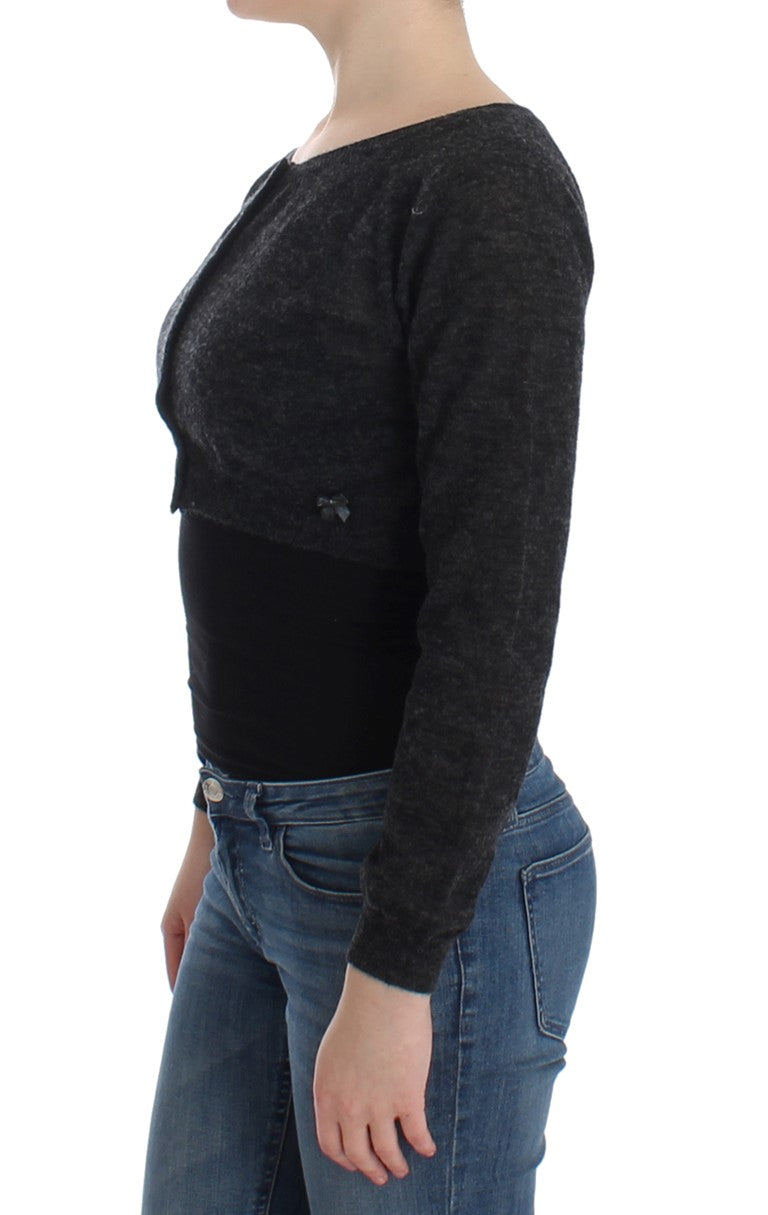 Dark gray cropped cardigan in alpaca wool, wool and polyamide