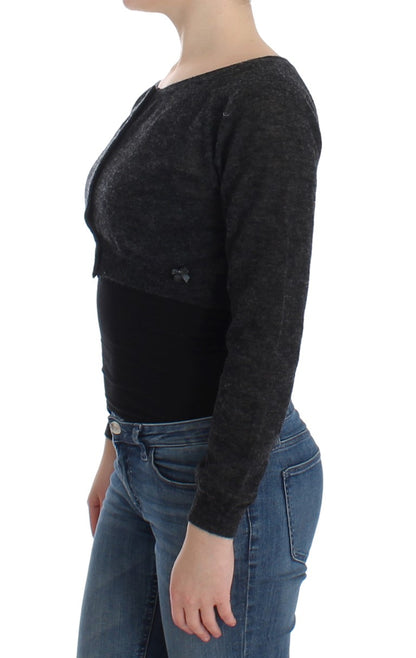 Dark gray cropped cardigan in alpaca wool, wool and polyamide