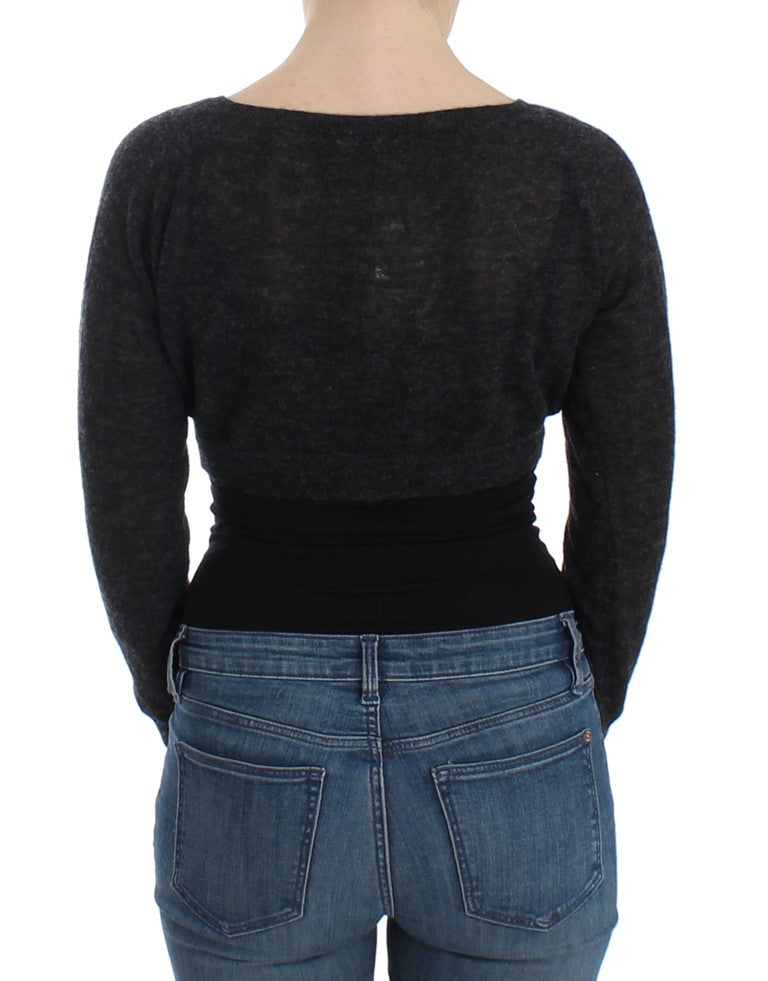 Dark gray cropped cardigan in alpaca wool, wool and polyamide