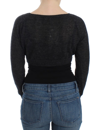 Dark gray cropped cardigan in alpaca wool, wool and polyamide