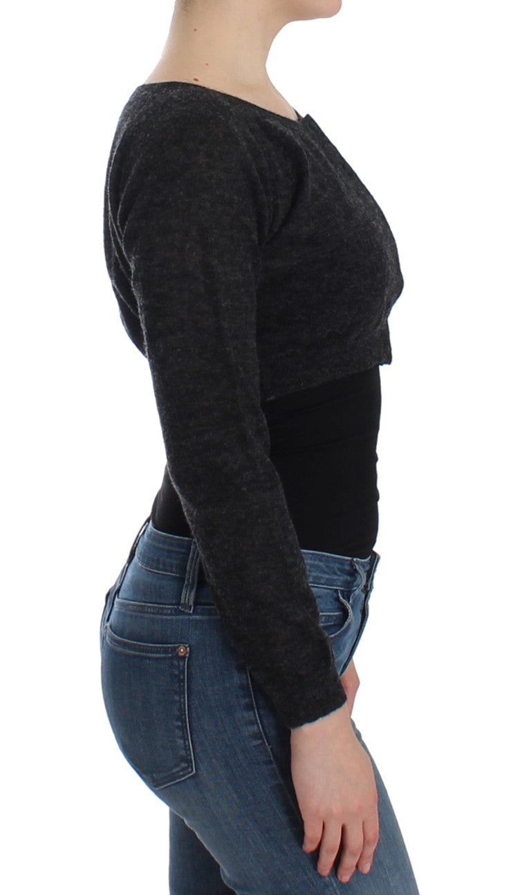 Dark gray cropped cardigan in alpaca wool, wool and polyamide