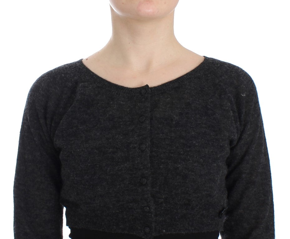 Dark gray cropped cardigan in alpaca wool, wool and polyamide