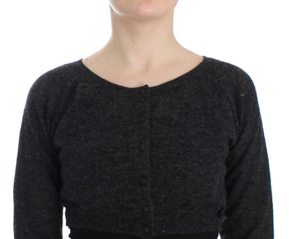 Dark gray cropped cardigan in alpaca wool, wool and polyamide