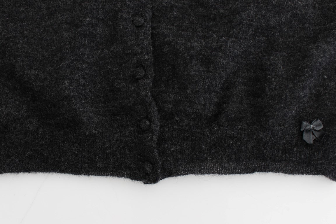 Dark gray cropped cardigan in alpaca wool, wool and polyamide