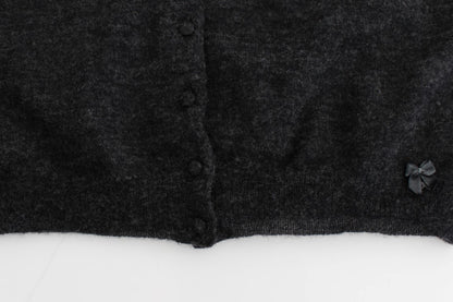 Dark gray cropped cardigan in alpaca wool, wool and polyamide