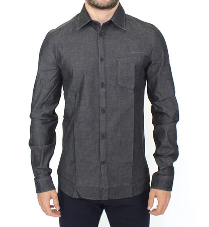 Ermanno Scervino gray denim cotton stretch shirt