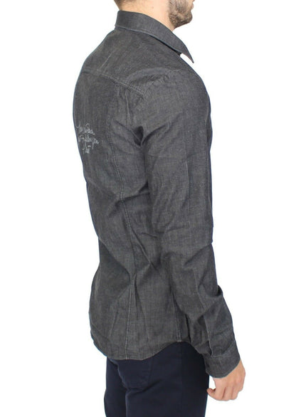 Ermanno Scervino gray denim cotton stretch shirt