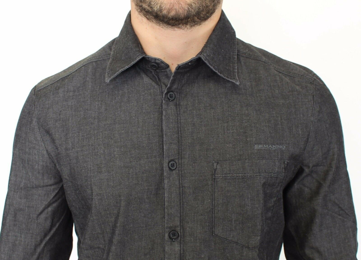 Ermanno Scervino gray denim cotton stretch shirt