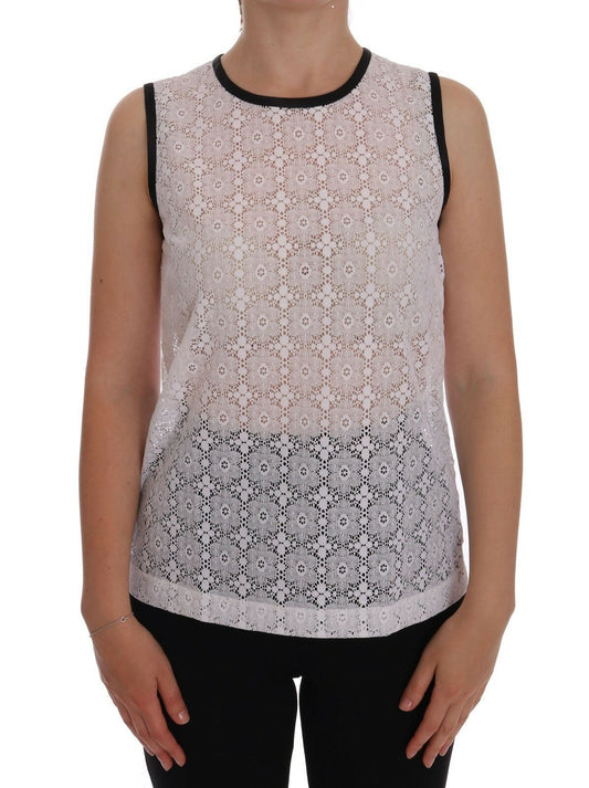 White Dolce & Gabbana nylon tank top with floral lace