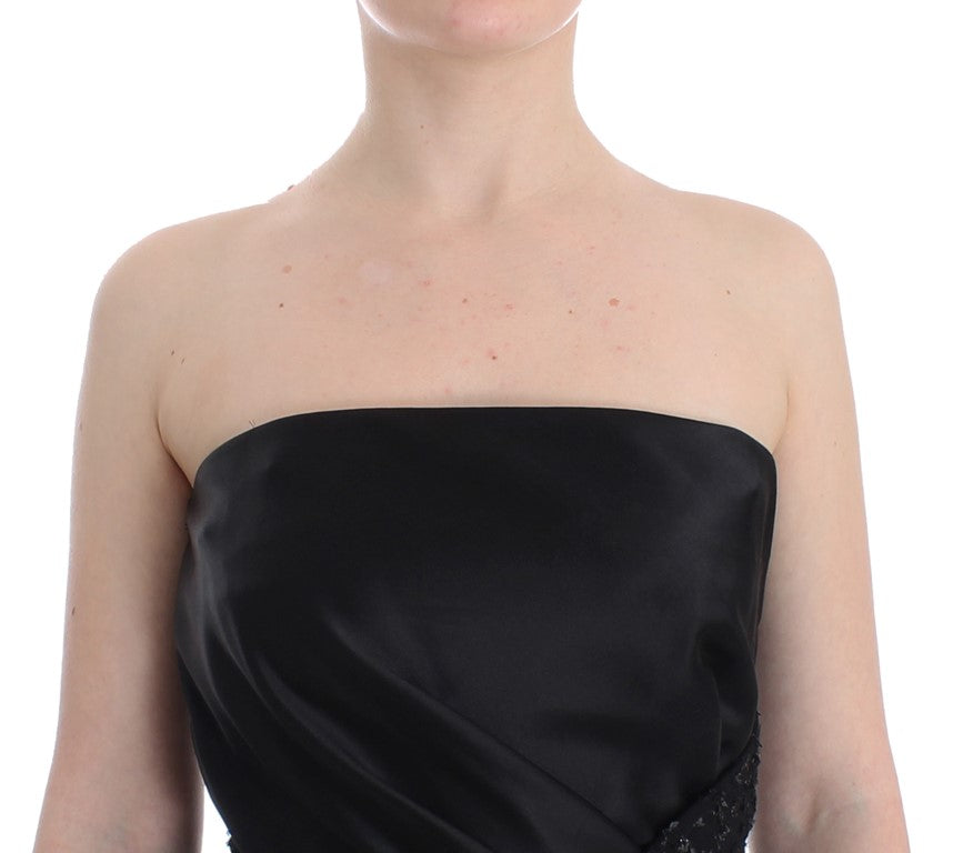 Masha Ma black strapless embellished pencil dress in virgin wool, viscose and nylon