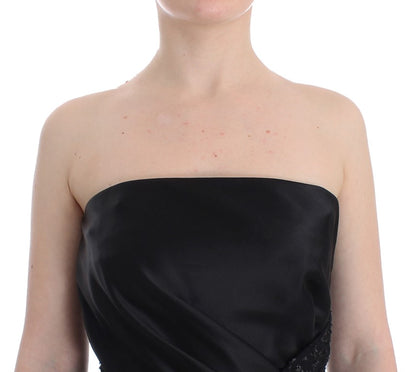 Masha Ma black strapless embellished pencil dress in virgin wool, viscose and nylon