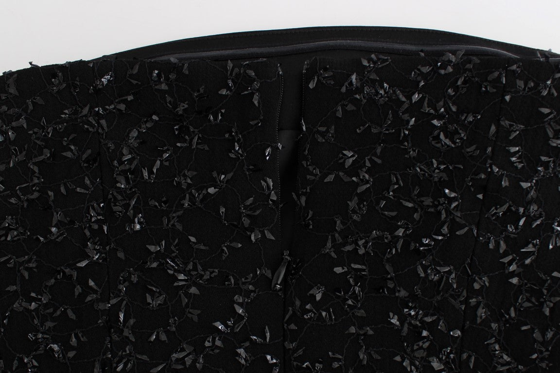 Masha Ma black strapless embellished pencil dress in virgin wool, viscose and nylon