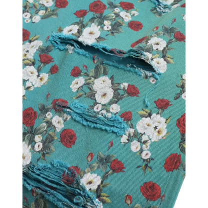 Dolce & Gabbana blå floral print skinny bomulds jeans med teal blomster mønster