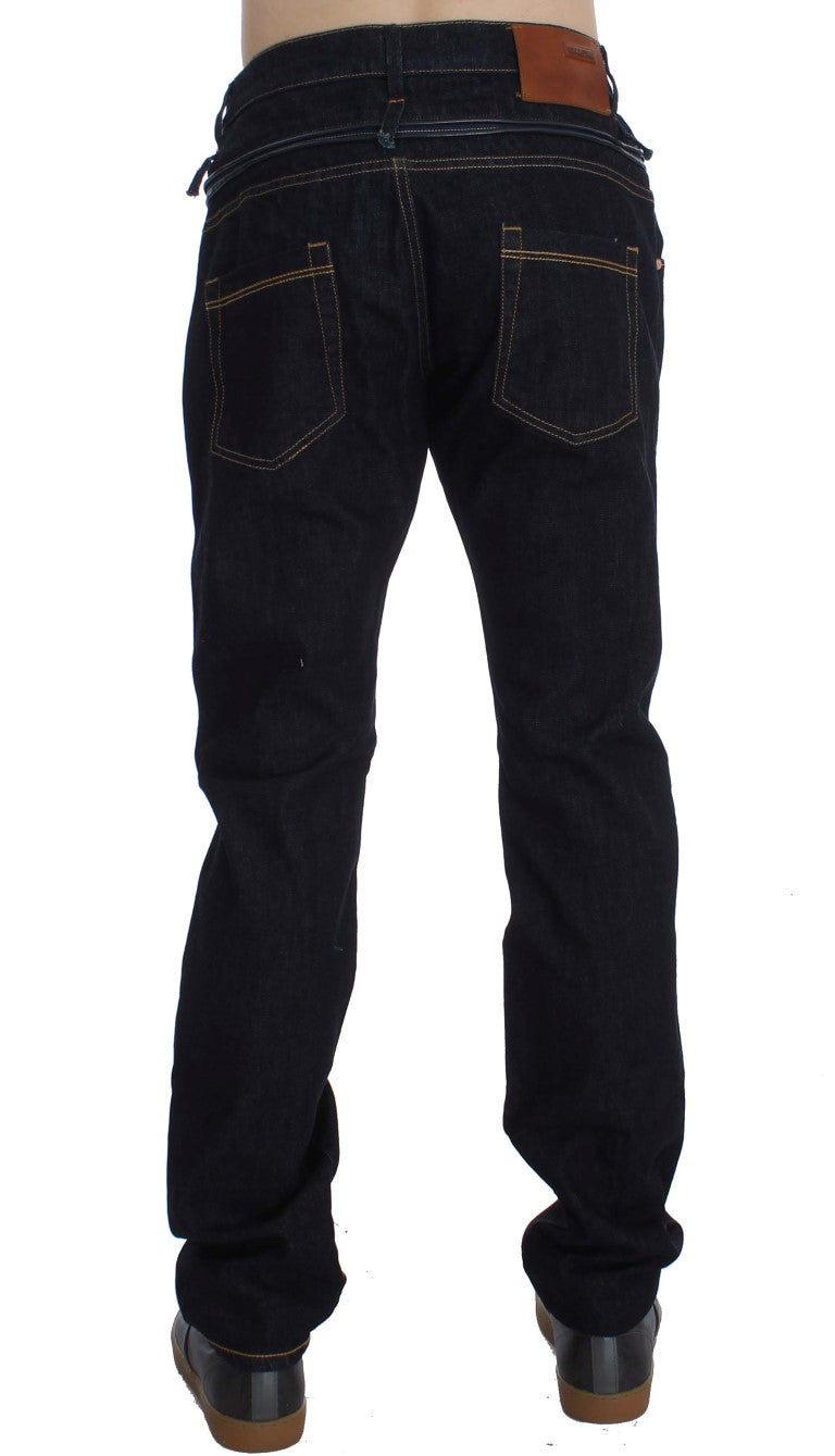 Blue ACHT cotton jeans with regular fit and straight leg