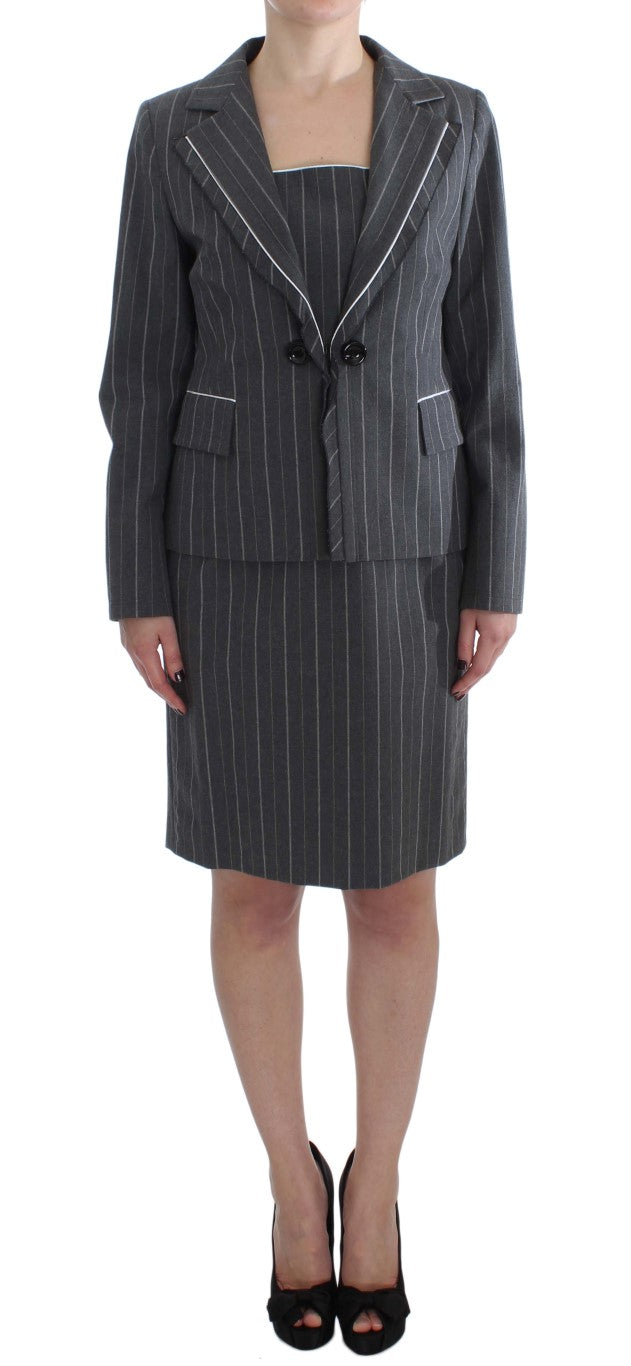 Gray striped BENCIVENGA sheath dress and blazer set in cotton stretch