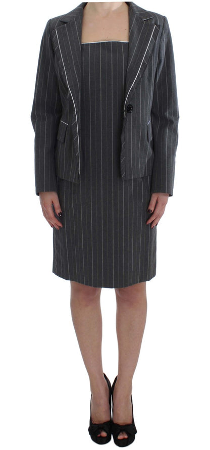 Gray striped BENCIVENGA sheath dress and blazer set in cotton stretch