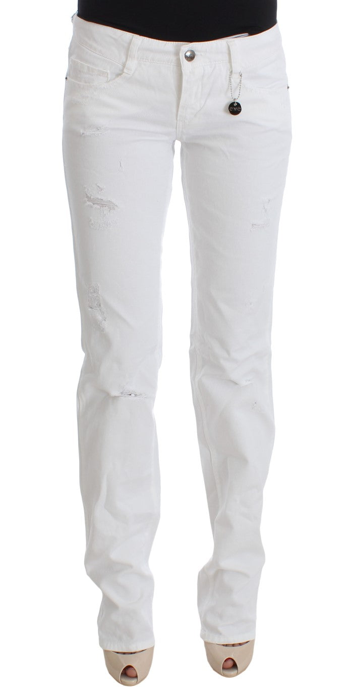 White CoSTUME NATIONAL C’N’C cotton slim fit bootcut jeans