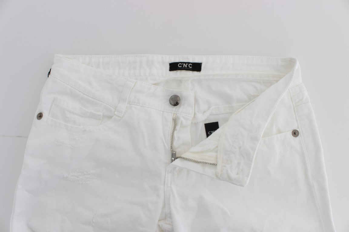 White CoSTUME NATIONAL C’N’C cotton slim fit bootcut jeans