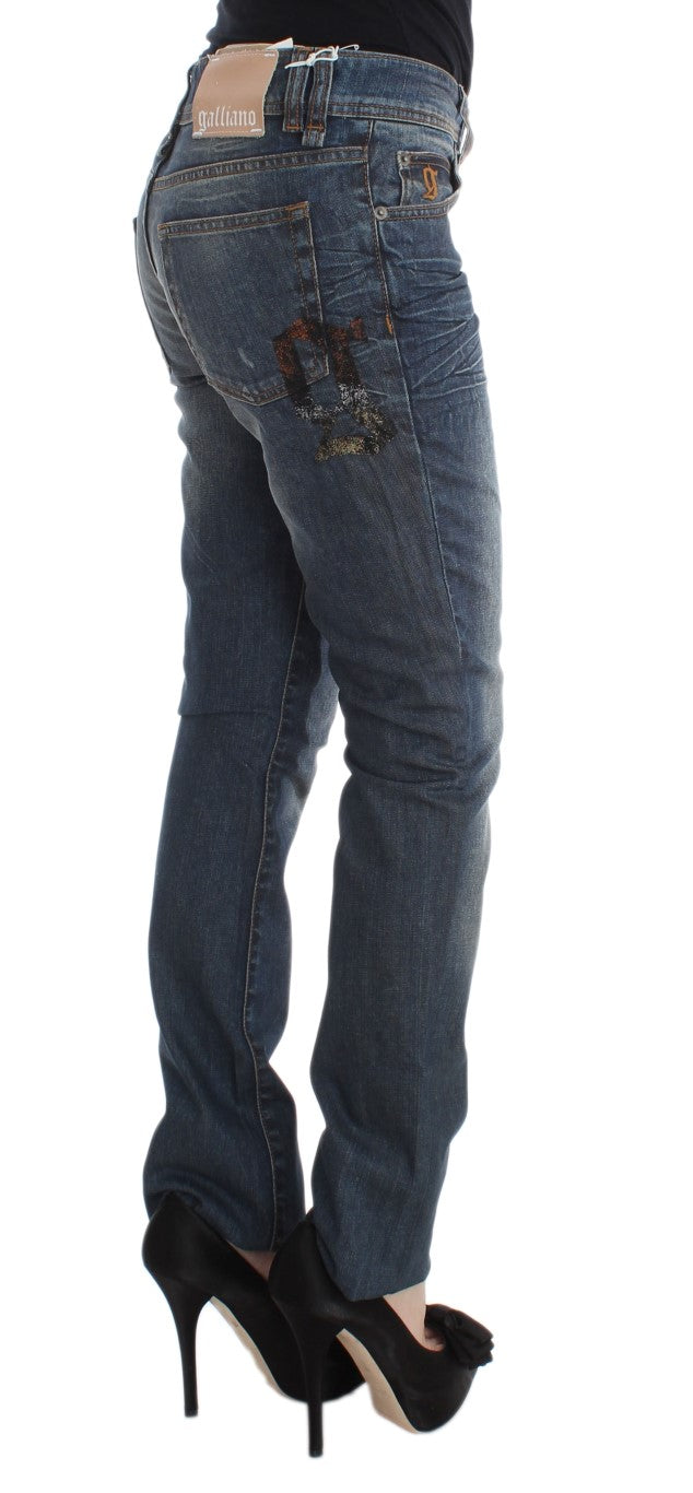 John Galliano Blue Wash Slim Fit Cotton Blend Jeans
