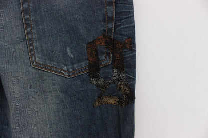 John Galliano Blue Wash Slim Fit Cotton Blend Jeans