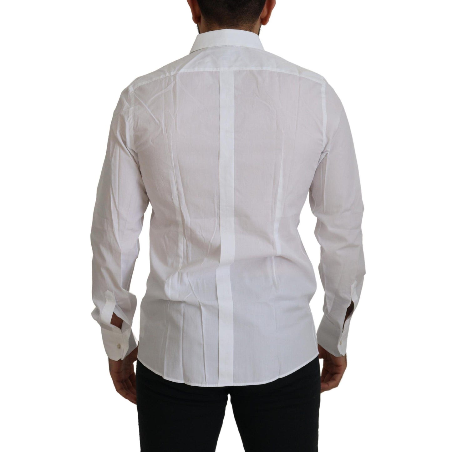 Dolce & Gabbana White Cotton Peacock Feather Formal GOLD Shirt