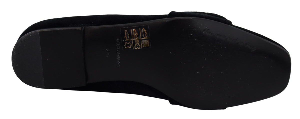 Dolce & Gabbana black velvet loafers with clear crystals
