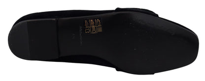 Dolce & Gabbana black velvet loafers with clear crystals