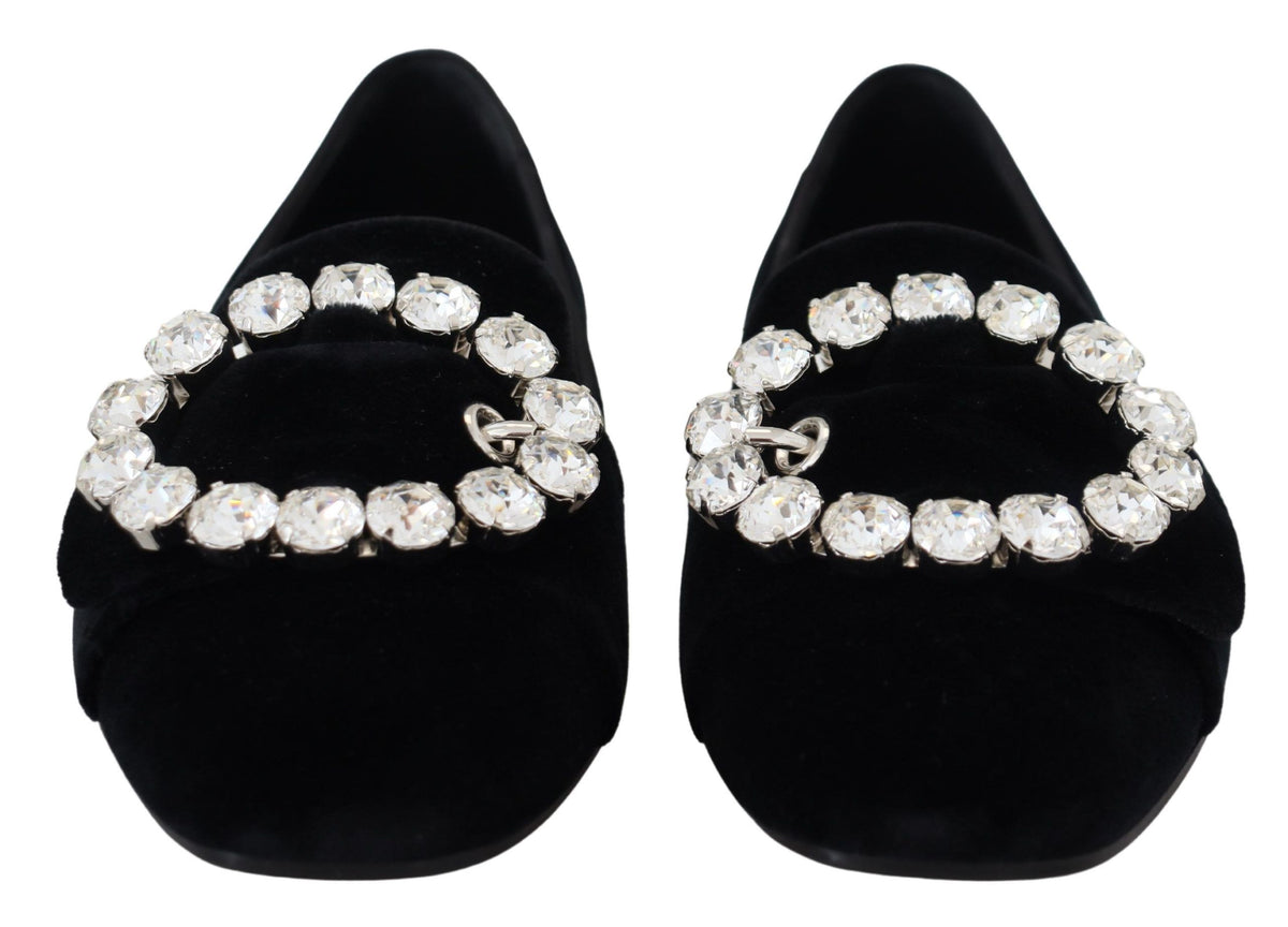 Dolce & Gabbana black velvet loafers with clear crystals