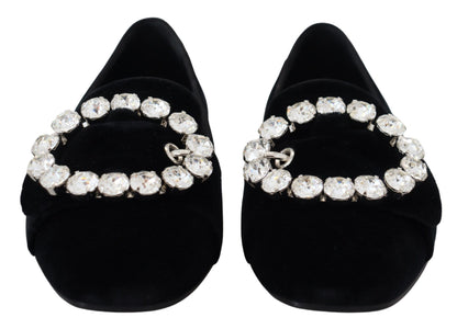 Dolce & Gabbana black velvet loafers with clear crystals