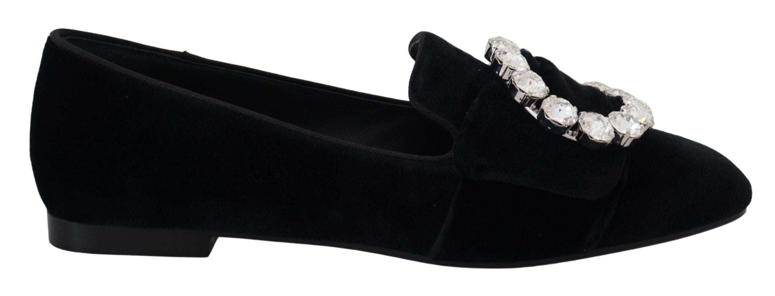 Dolce & Gabbana black velvet loafers with clear crystals