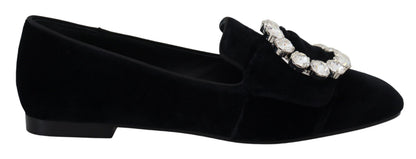 Dolce & Gabbana black velvet loafers with clear crystals