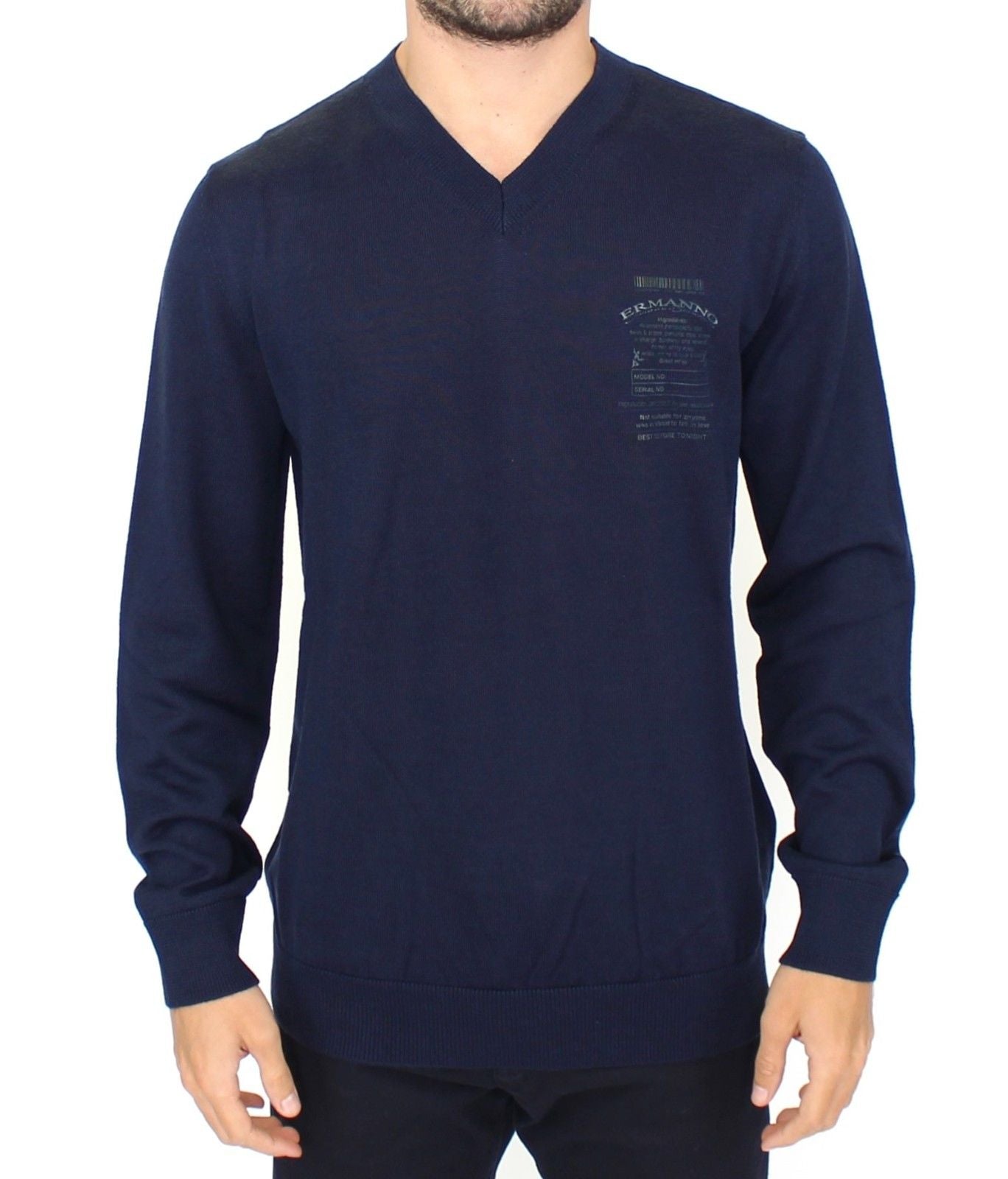 Blue Ermanno Scervino V-neck pullover sweater in acrylic and wool
