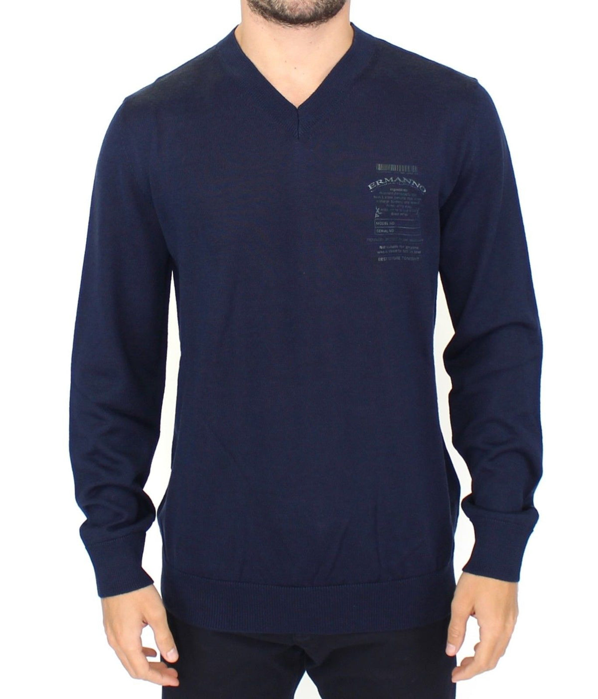 Blue Ermanno Scervino V-neck pullover sweater in acrylic and wool