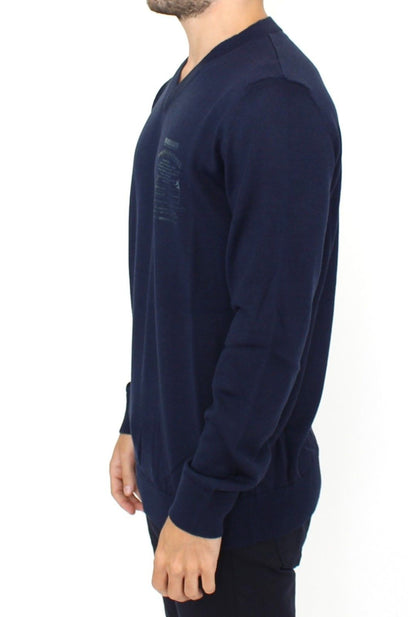 Blue Ermanno Scervino V-neck pullover sweater in acrylic and wool