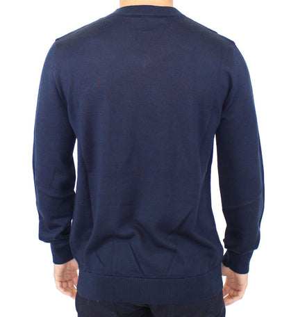 Blue Ermanno Scervino V-neck pullover sweater in acrylic and wool