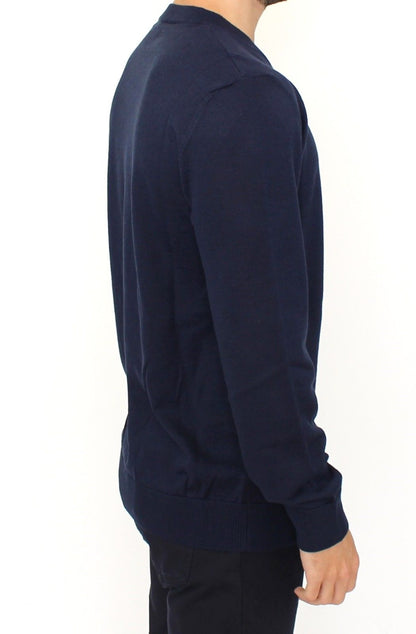 Blue Ermanno Scervino V-neck pullover sweater in acrylic and wool
