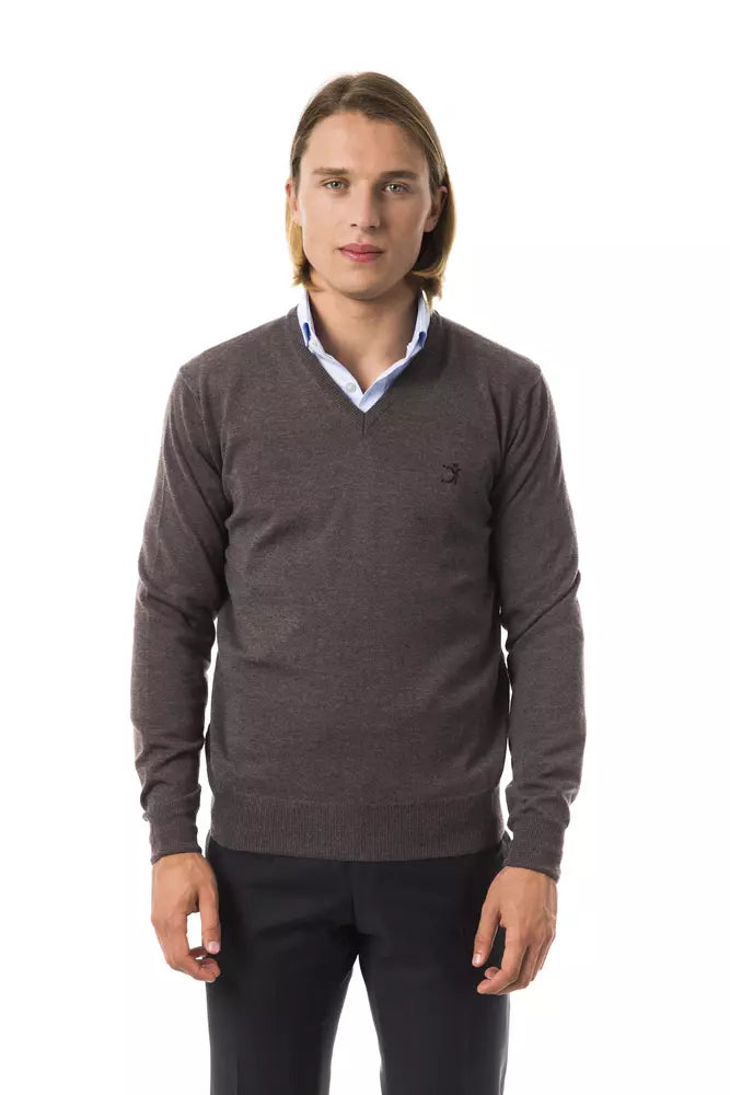 Gray Uominitaliani V-neck merino wool sweater