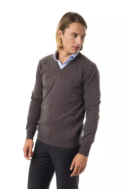 Gray Uominitaliani V-neck merino wool sweater