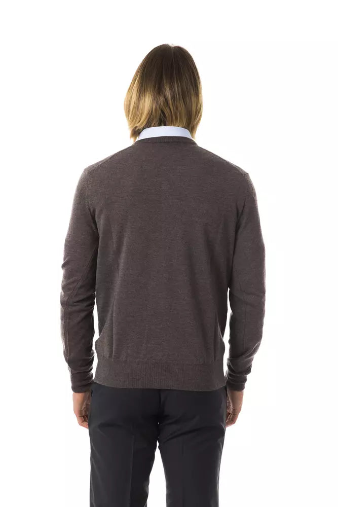 Gray Uominitaliani V-neck merino wool sweater