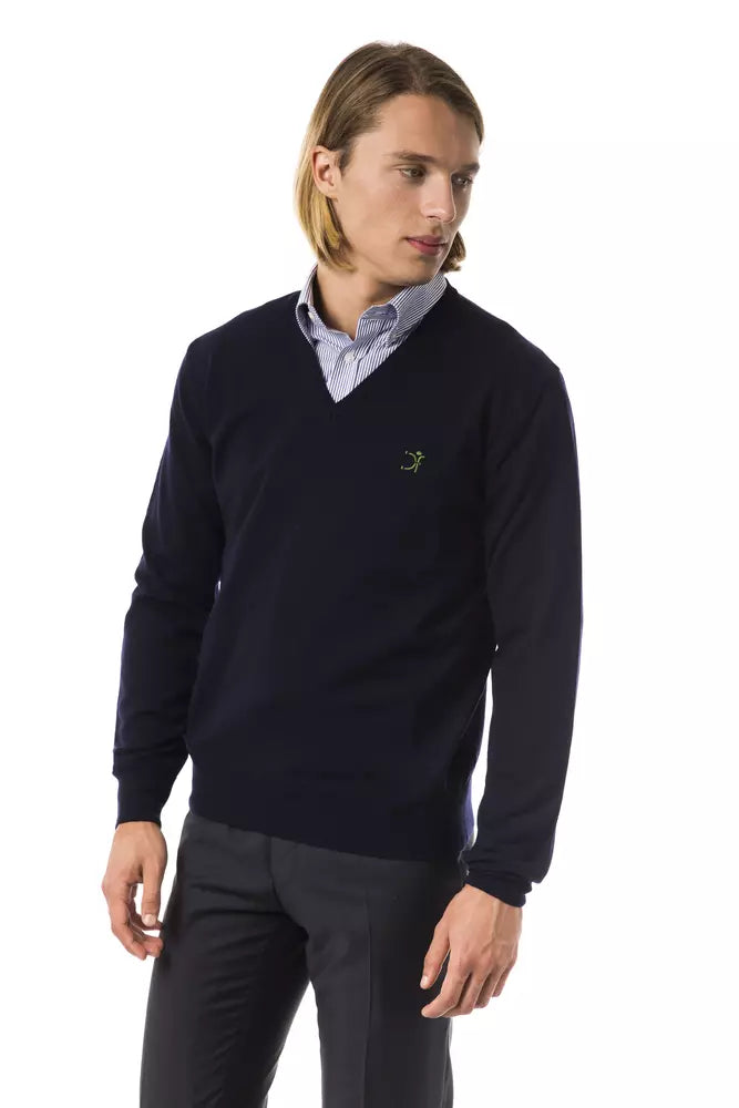 Uominitaliani Men's Merino Wool V-Neck Sweater – Blue