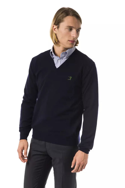 Uominitaliani Men's Merino Wool V-Neck Sweater – Blue