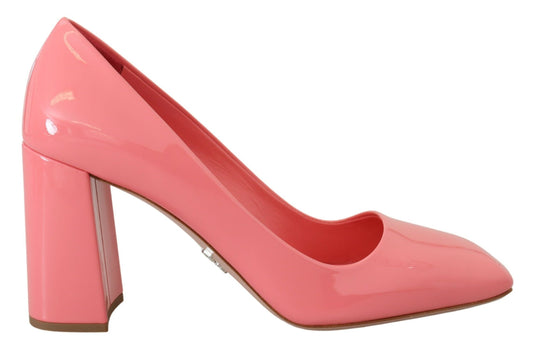 Prada pink leather block heel pumps