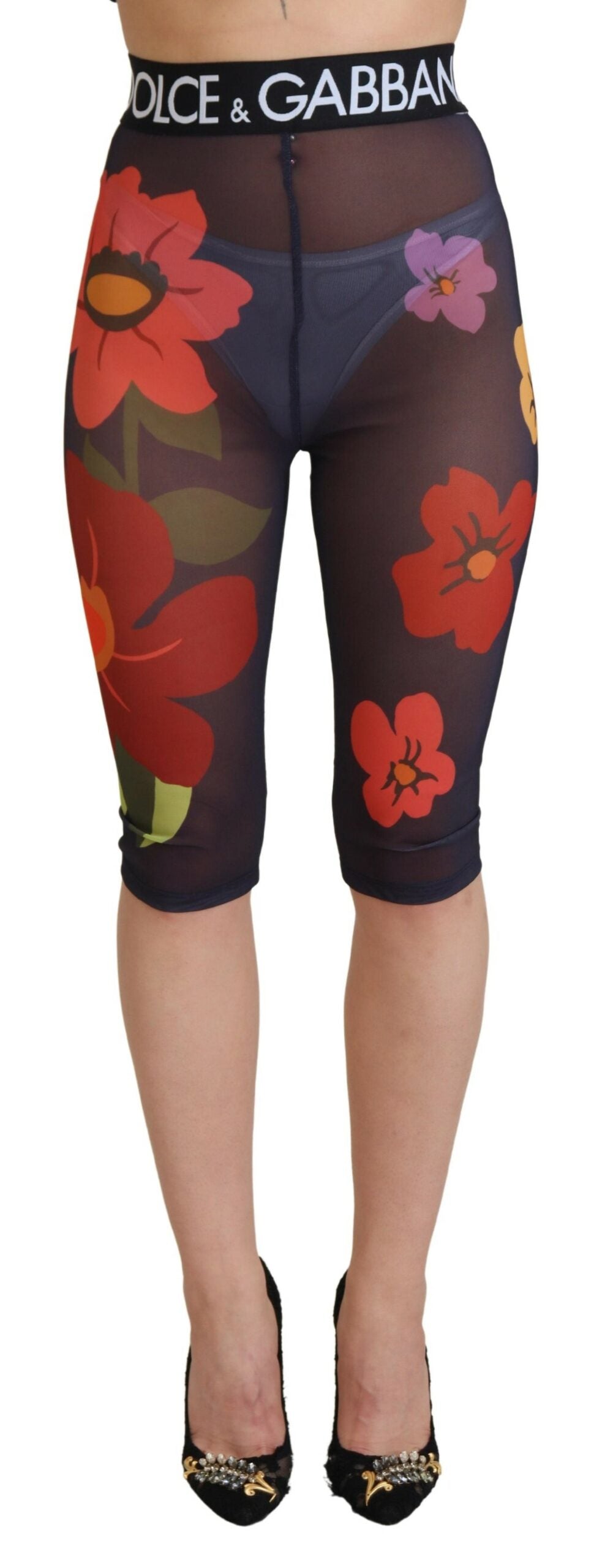 Dolce & Gabbana black floral print leggings in PA and elastane
