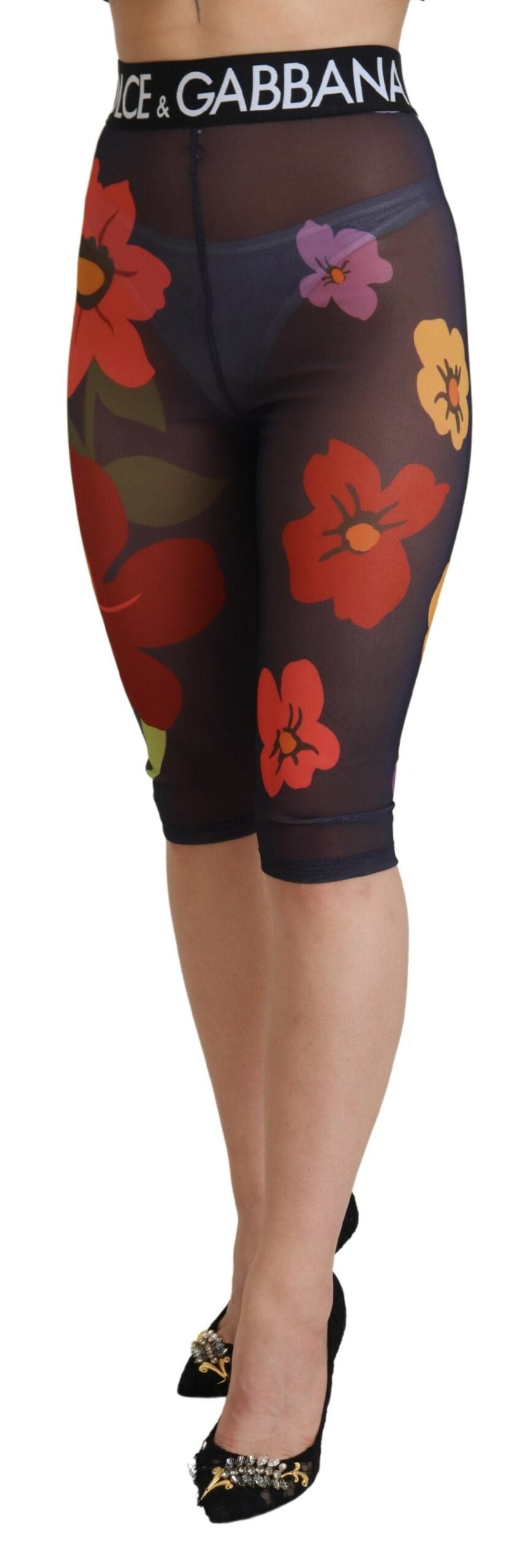 Dolce & Gabbana black floral print leggings in PA and elastane
