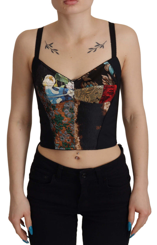 Dolce & Gabbana black cropped corset top with floral print