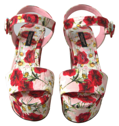 Dolce &amp; Gabbana Floral Ankle Strap Wedge Sandals