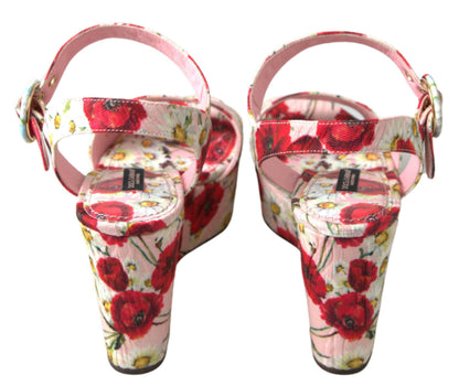 Dolce &amp; Gabbana Floral Ankle Strap Wedge Sandals