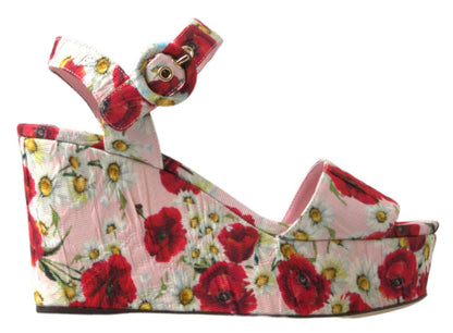Dolce &amp; Gabbana Floral Ankle Strap Wedge Sandals