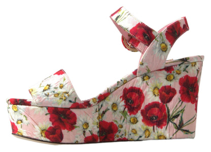 Dolce &amp; Gabbana Floral Ankle Strap Wedge Sandals