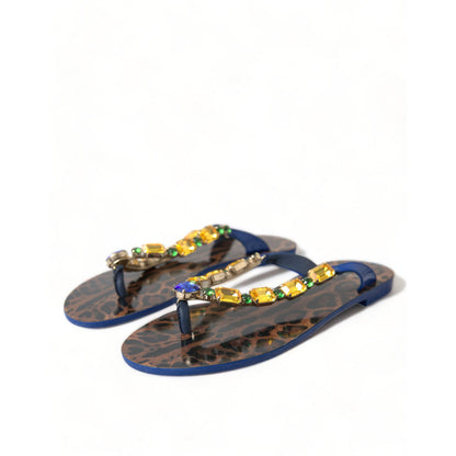 Dolce & Gabbana Blue Crystals Flats Sandals Beachwear Shoes